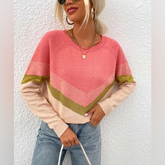 Sweaters - Zowodo Pink & Green Chevron Sweater